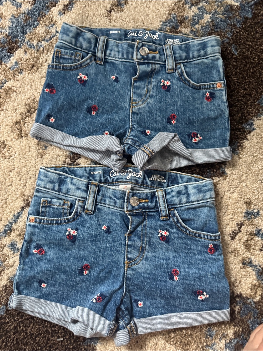 Cat & Jack Denim Shorts with Red & White Floral Embroidery